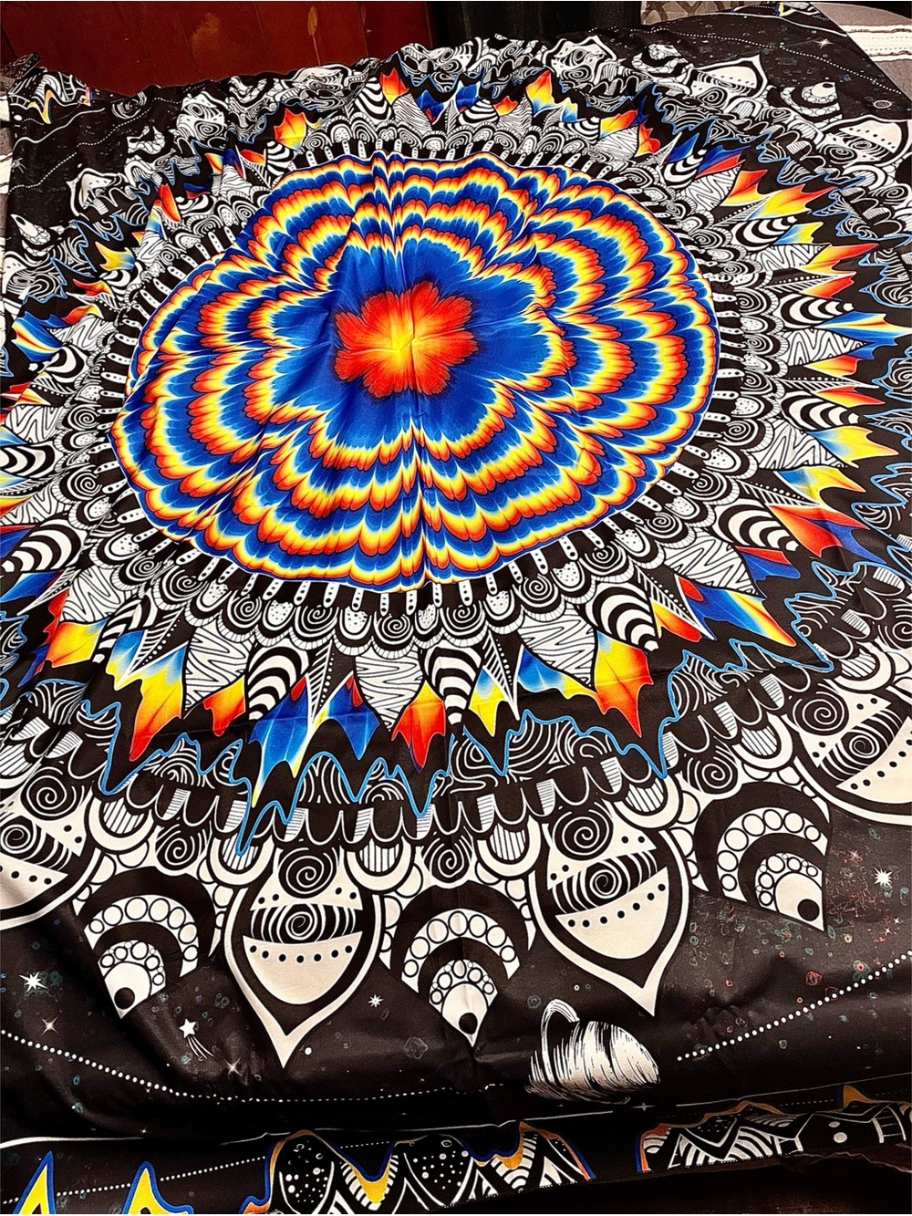 Colorful Abstract Flower Mandala Tapestry - Large Psychedelic Boho Wall Decor